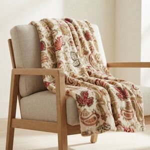 Home Accents Paisley Plush Fleece Throw Blanket 48" x 69" Red Gold Cozy